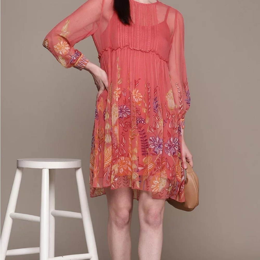 Chiffon dress in coral pink, perfect fall colors